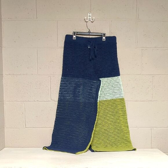 SHEIN Navy And Lime Green Crochet Knit Palazzo Pants Size 1X NWOT - Picture 1 of 4